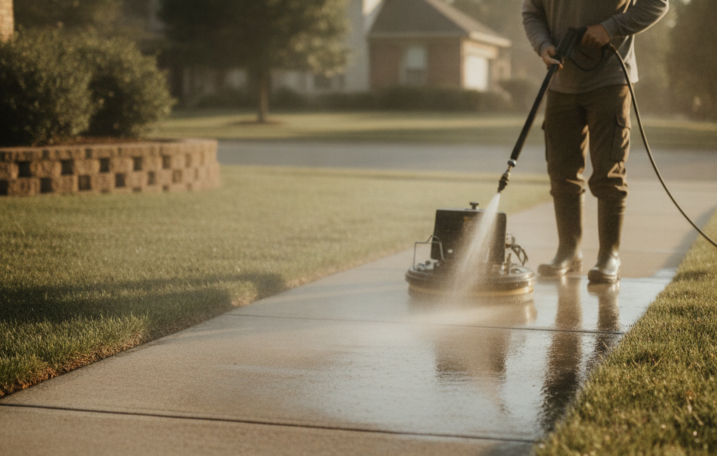pressure washing side walk
